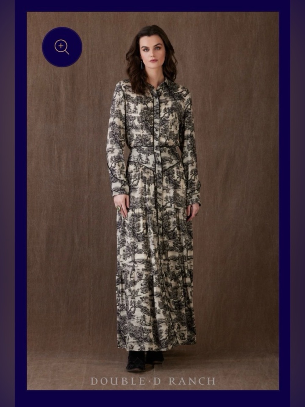 Double D Ranch Black & Cream Scenic Print Maxi Shirt Dress - Picture 3 of 3